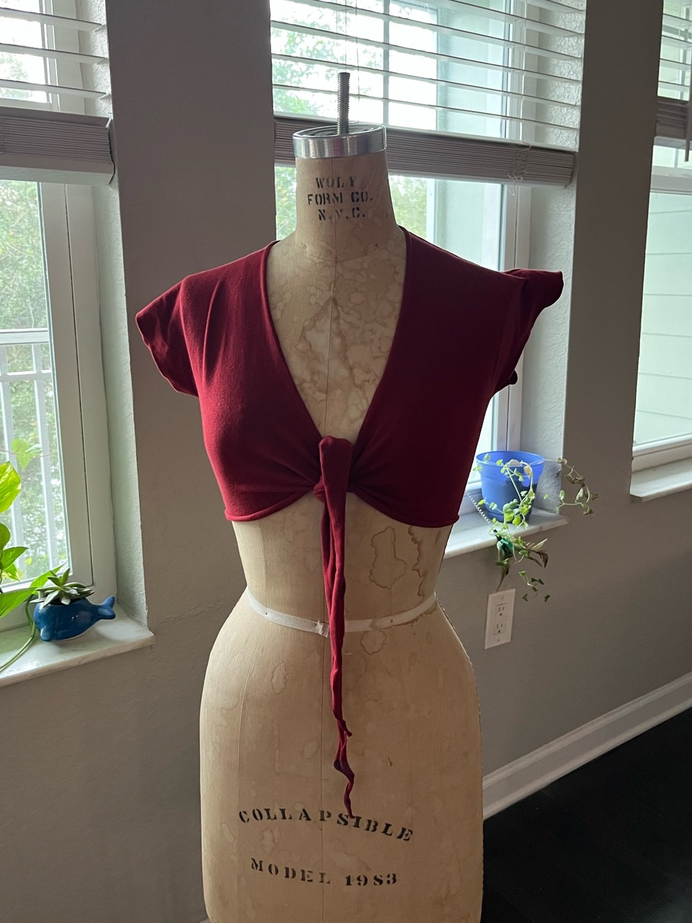 Women's Red tie crop top - Melodia Designs, one size, smaller size made in USA